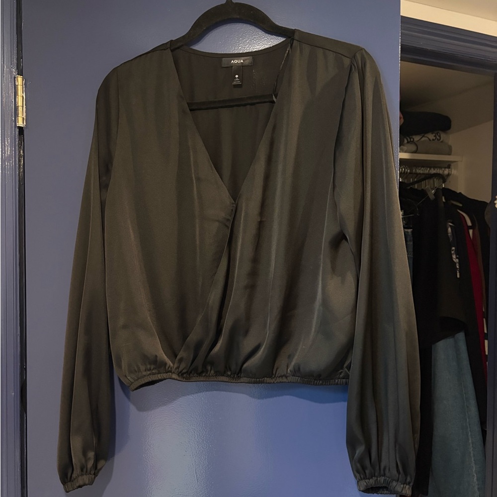 AQUA Black Women's Satin Top